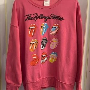 the Rolling Stones Pink Crewneck Sweatshirt with Multicolor Tongues
